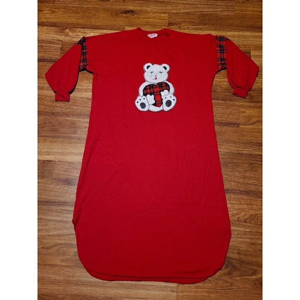Vtge‎ Exclusively Yours Holiday Plaid  Long Sleeve Nightgown Sweatshirt M? Bear